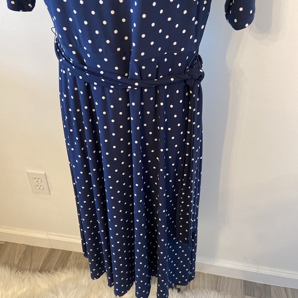Navy White Polka Dot Anne Klein Dress Size 6 Short Sleeve Side Tie - Picture 3 of 9